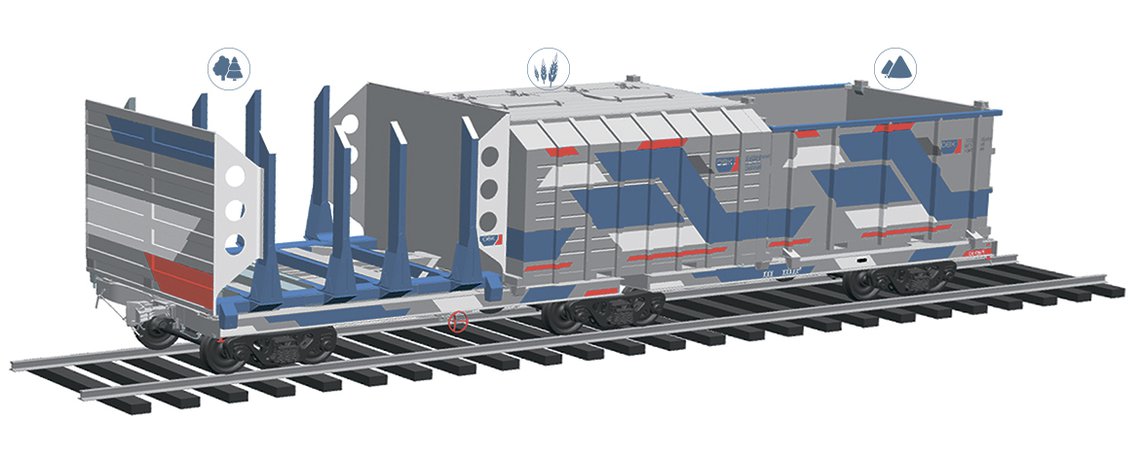 3D-модель шестиосной платформы со сменными кузовами