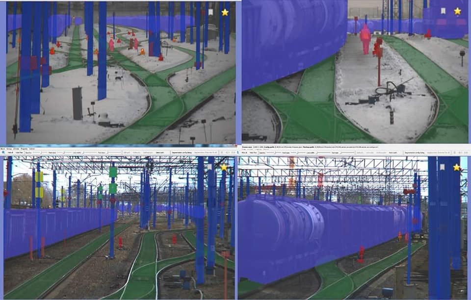 Скриншот с камер технического зрения Cognitive Rail Pilot на маневровом тепловозе ЧМЭ3