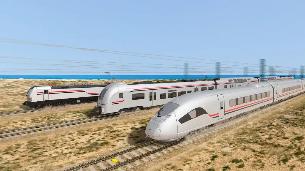 Рендер электровоза Vectron, поездов Desiro High Capacity, Velaro для первой в Египте линии ВСМ