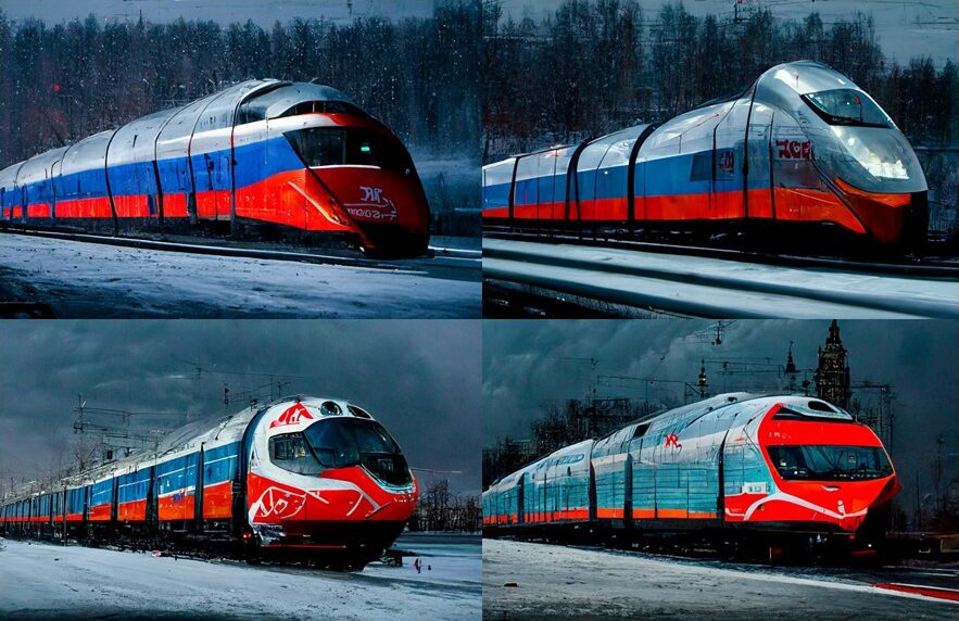 Примеры генерации дизайна высокоскоростных поездов при помощи бота Midjourney