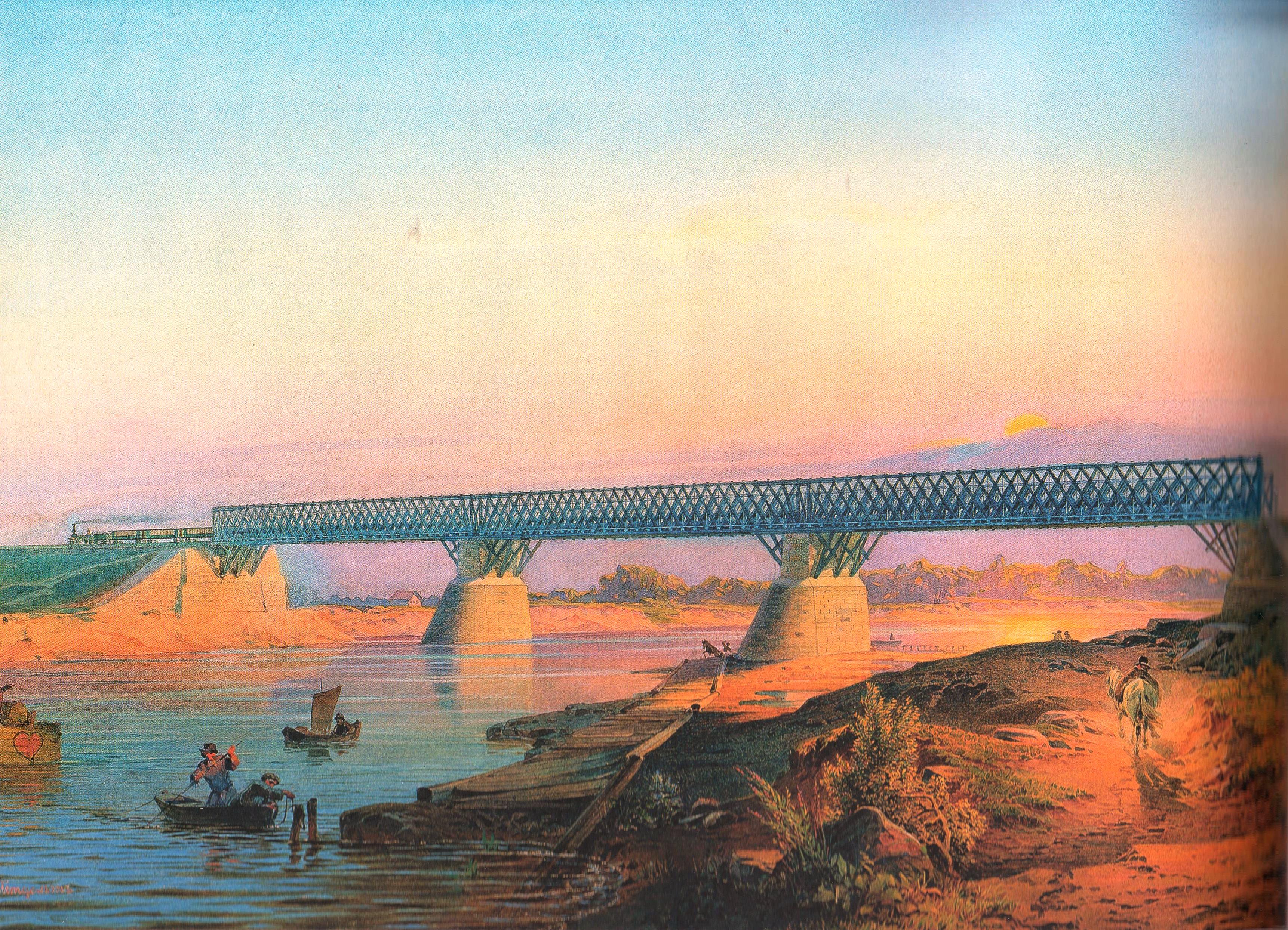 Мост через реку Тверцу, акварель А. Петцольта. 1851 год