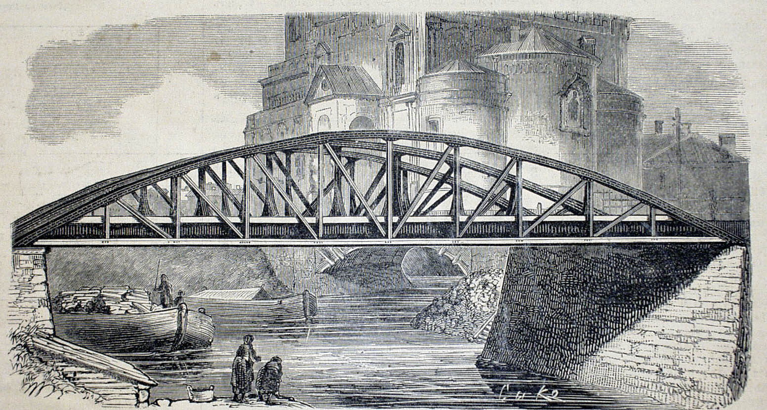 Царскосельский железнодорожный мост, гравюра Л.А. Серякова, 1869 год