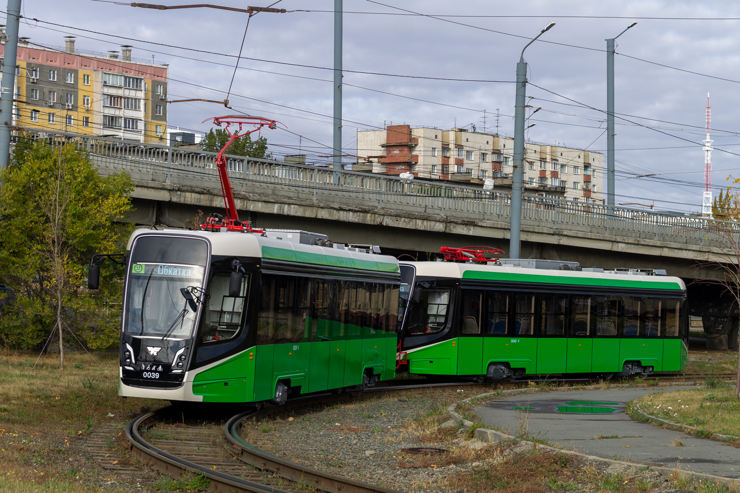 Обкатка в Челябинске двух трамвайных вагонов модели 71-628-01 по системе многих единиц (СМЕ), октябрь 2022 года