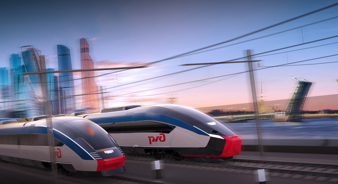 Прообраз дизайна высокоскоростных поездов для ВСМ Москва - Санкт-Петербург, представленный в 2020 году