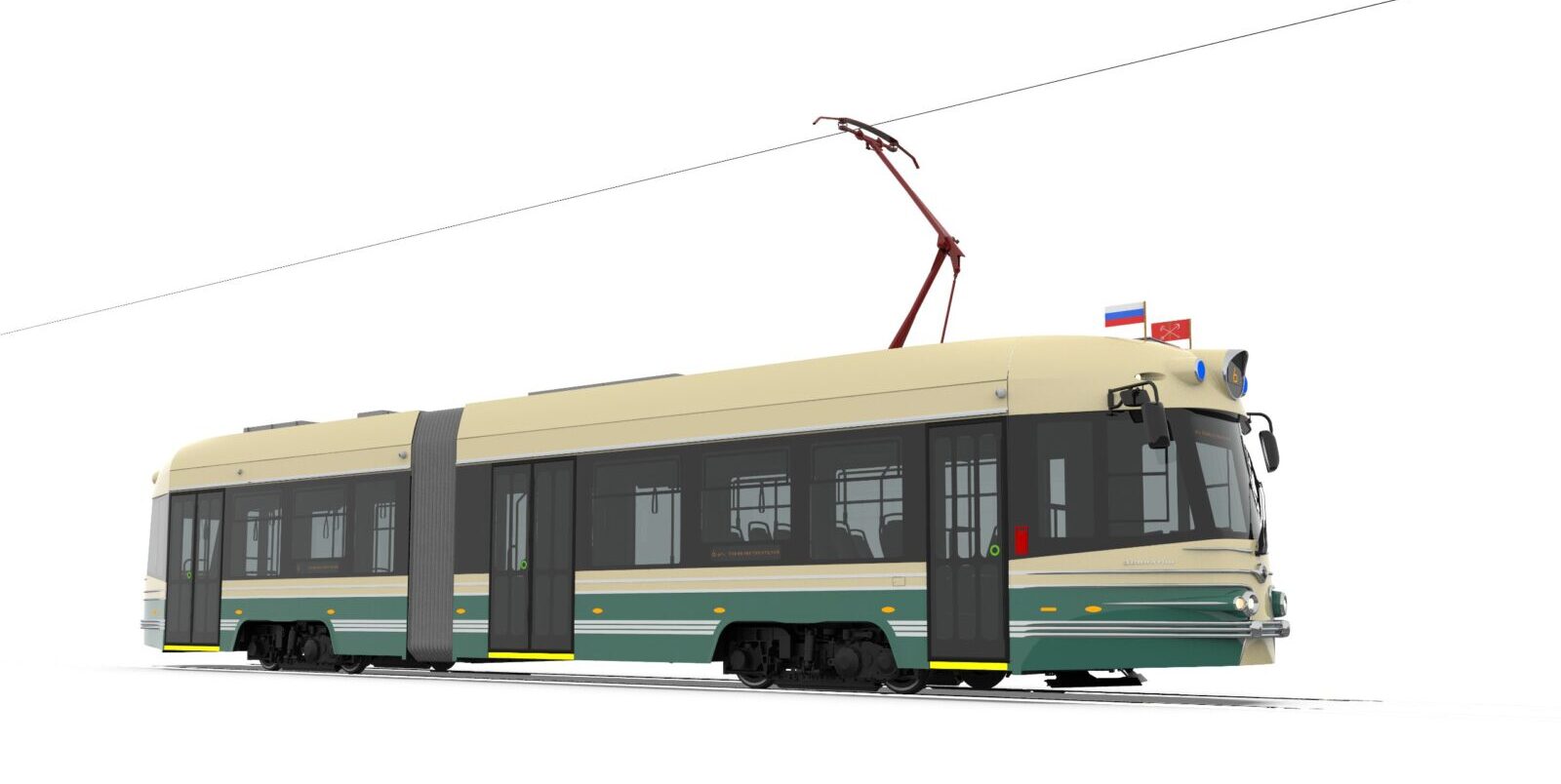 Проект двухсекционного трамвая в ретростиле для Санкт-Петербурга