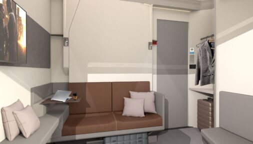 Рендер спального вагона спальных класса «люкс» для сервиса ночных поездов Intercity Notte