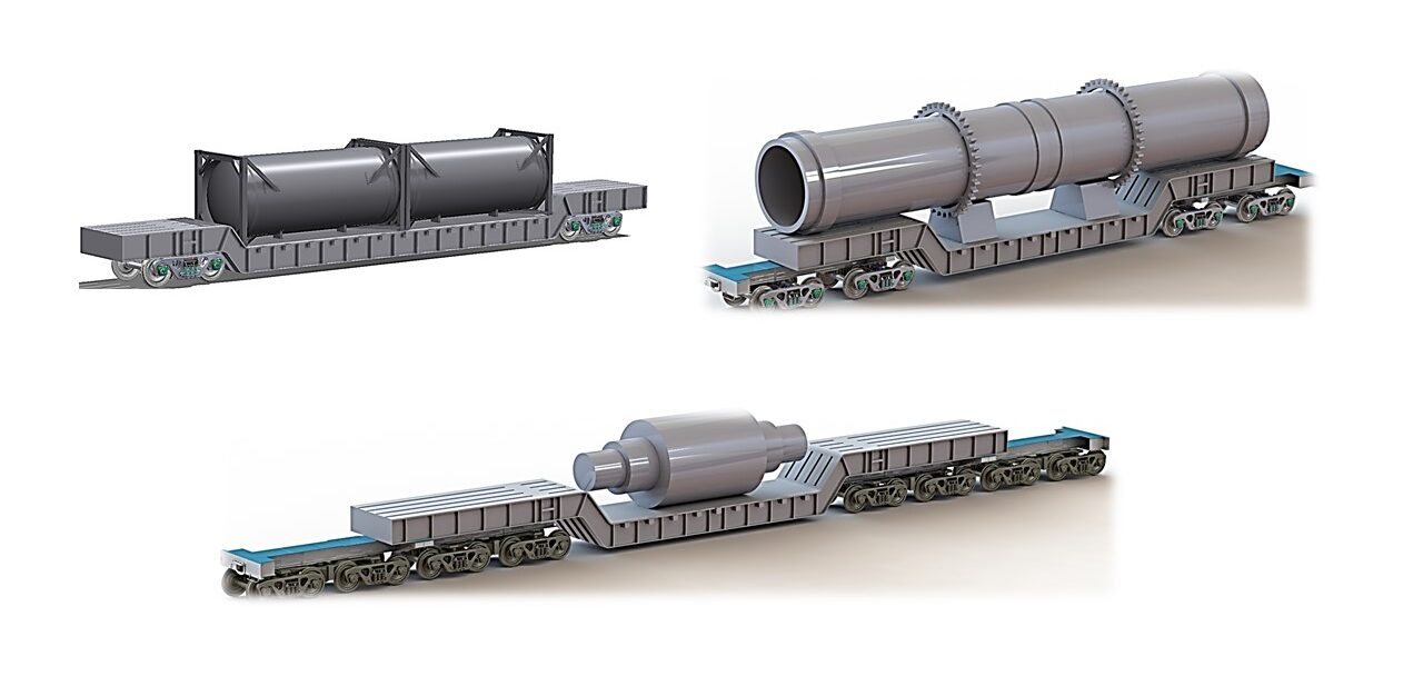 Рендеры трех вариантов исполнения железнодорожный транспортеров от «РМ Рейл»