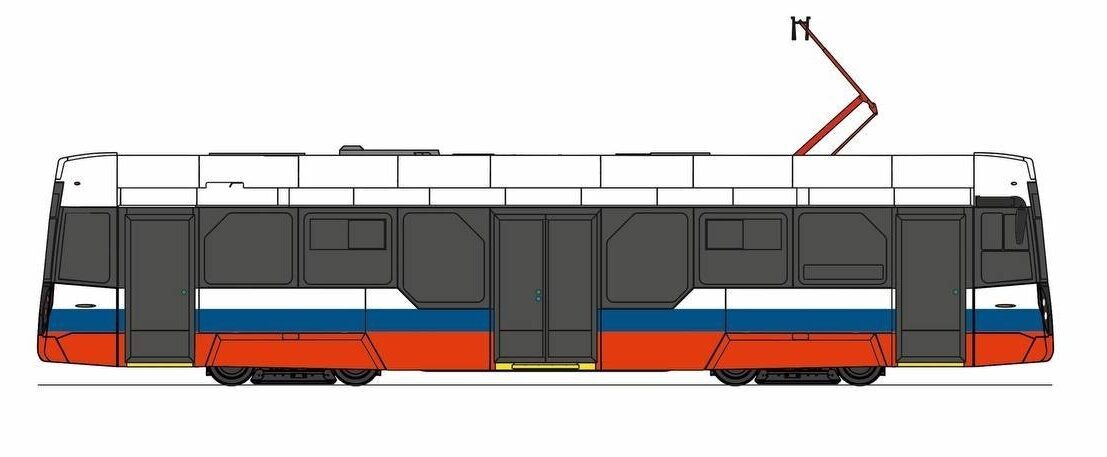 Рендер односекционного низкопольного трамвая модели 71-411 для Пятигорска