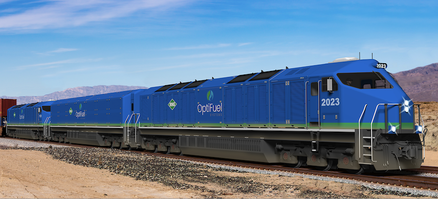 Рендер разрабатываемого OptiFuel Systems магистрального локомотива на биометане с бустерной секцией