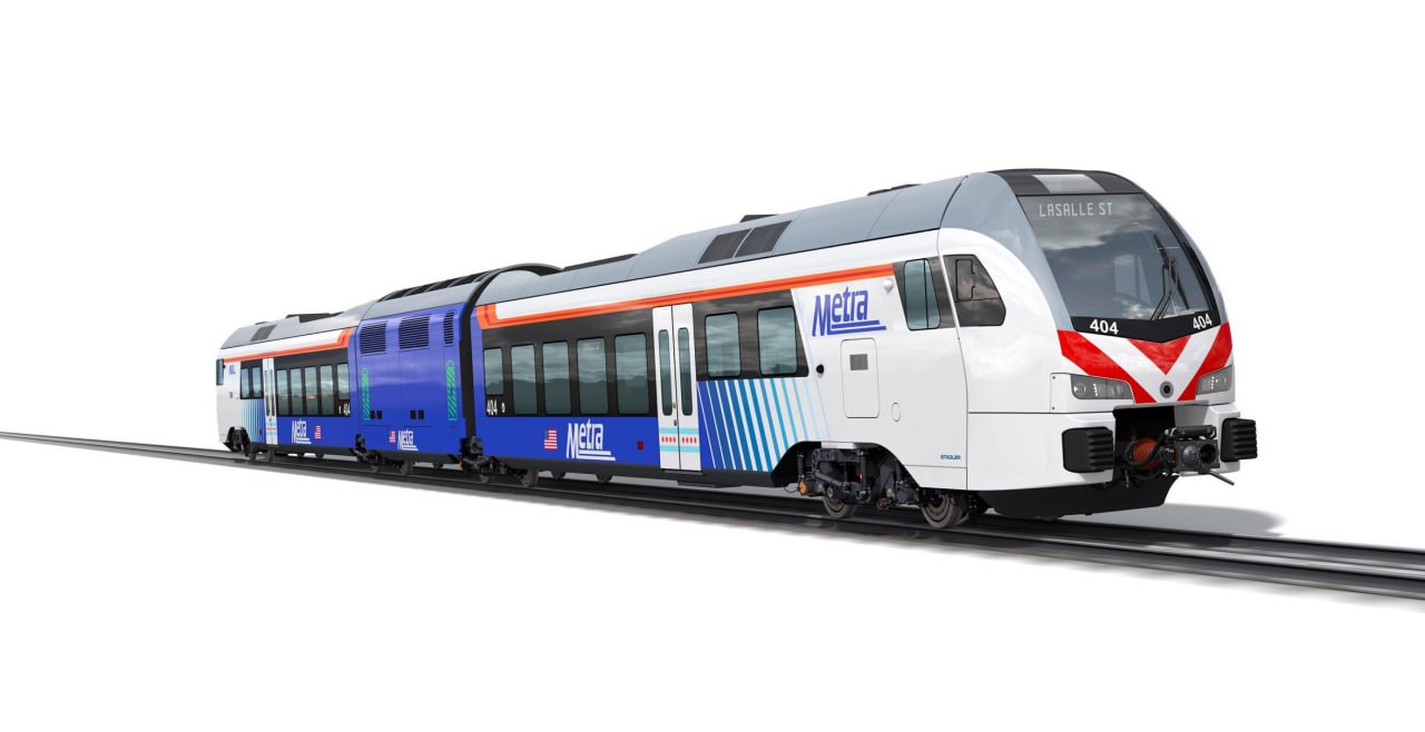 Рендер аккумуляторного поезда Stadler для Metra