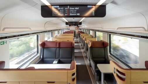 Пассажирские места в вагоне 1-го класса поезда Siemens Mobility для Railjet