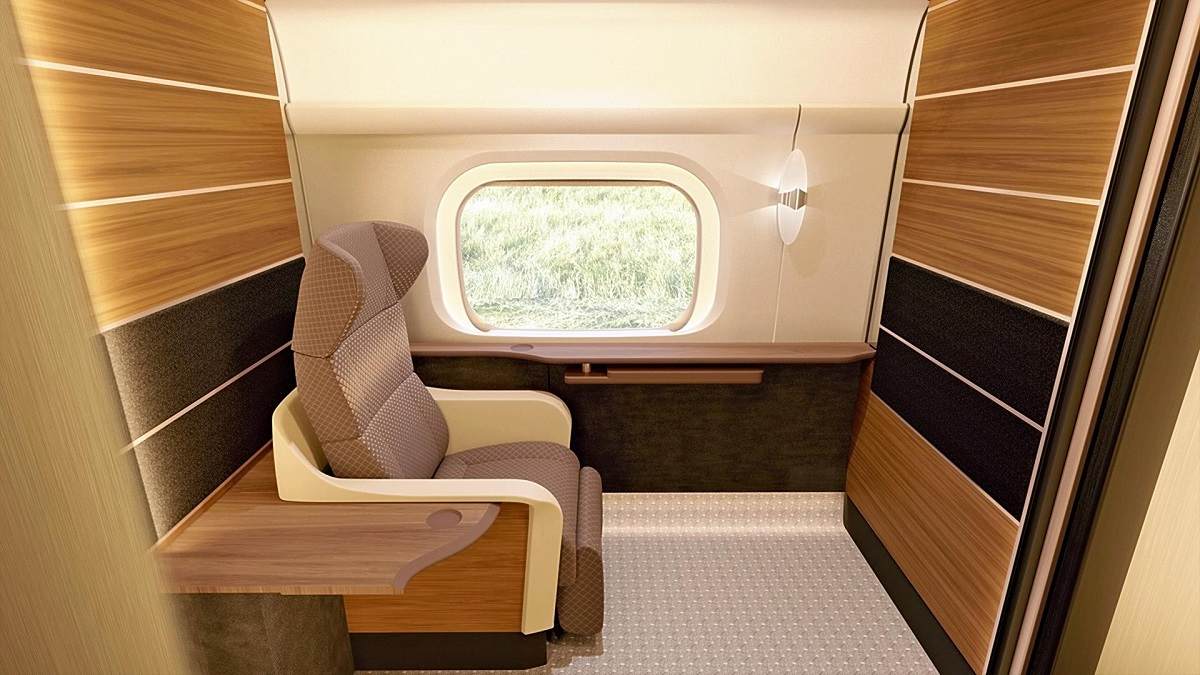 Рендер одноместного купе для высокоскоростных поездов Shinkansen N700S