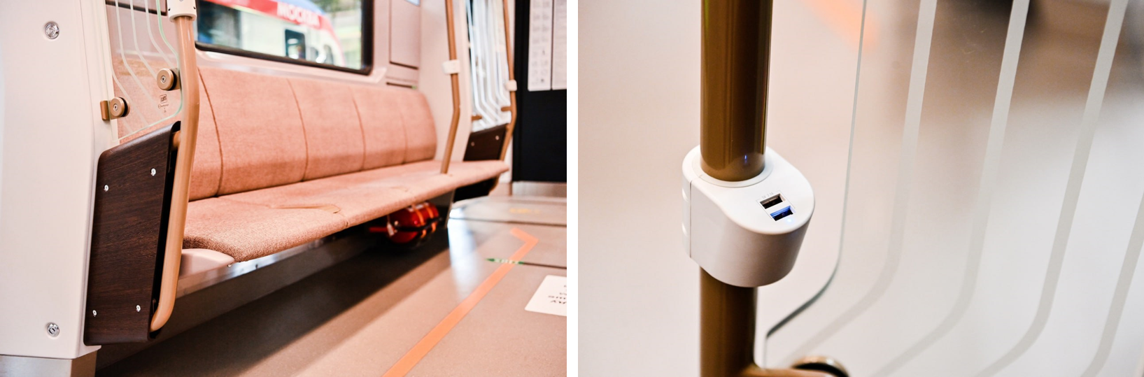 Сидения и USB-разъемы в салоне поезда метро «Москва-2024»